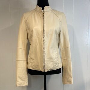 Wilsons Leather Jacket Leather Vintage Moto Braid Floral Cream Moto Size Medium
